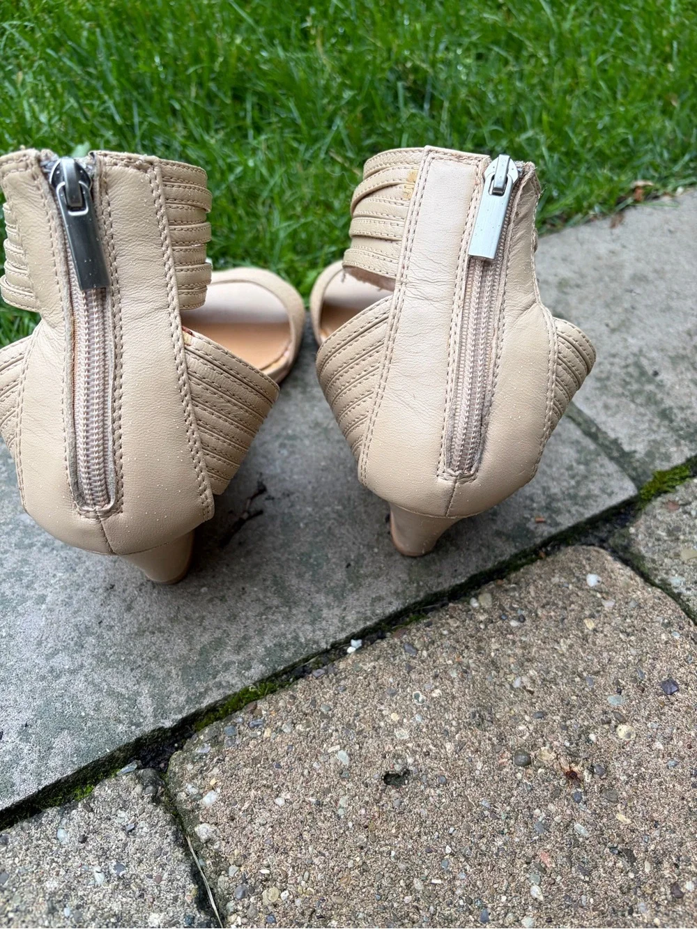 Neutral Beige Ankle-Cuff Wedge Sandals